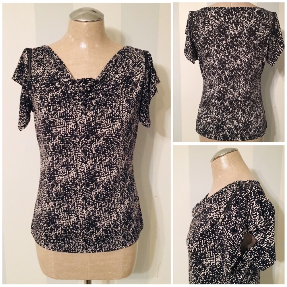 Black and White Blouse with Zipper Detail